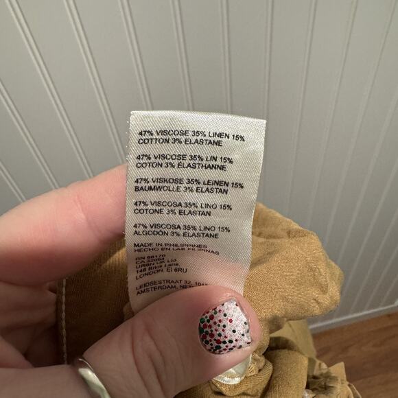 Anthropologie Maeve High Waisted Wide Leg Pants Contrast Stitching Khaki Size 6 - Picture 8 of 8